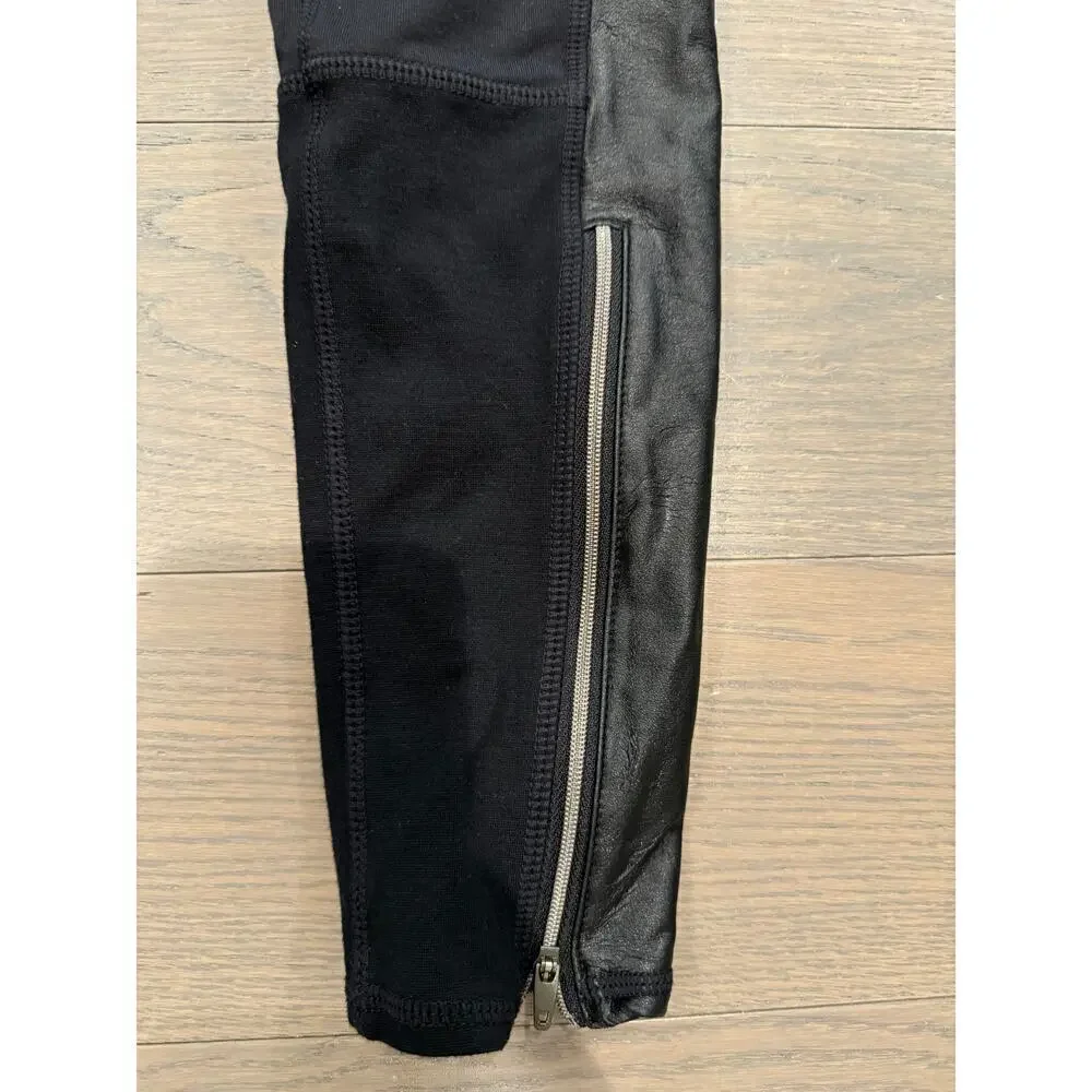 Athleta Ponte Luxe Leggings Pant Faux Leather Moto Zip Ankle Black Size XS